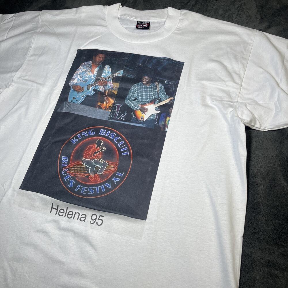 Vintage 90s King Biscuit 1995 Blues Festival Graphic Art Tshirt Men’s XL White